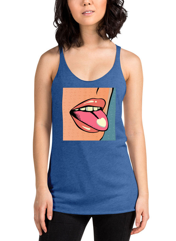 Cushion Women Tank Top in a stylish racer back design, showcasing its Neoteric fabric and curved back hem.