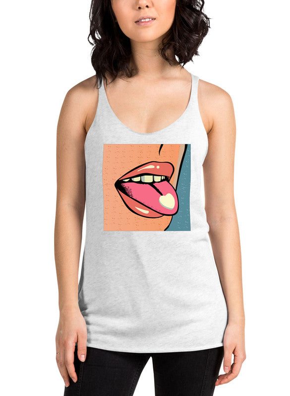 Cushion Women Tank Top in a stylish racer back design, showcasing its Neoteric fabric and curved back hem.