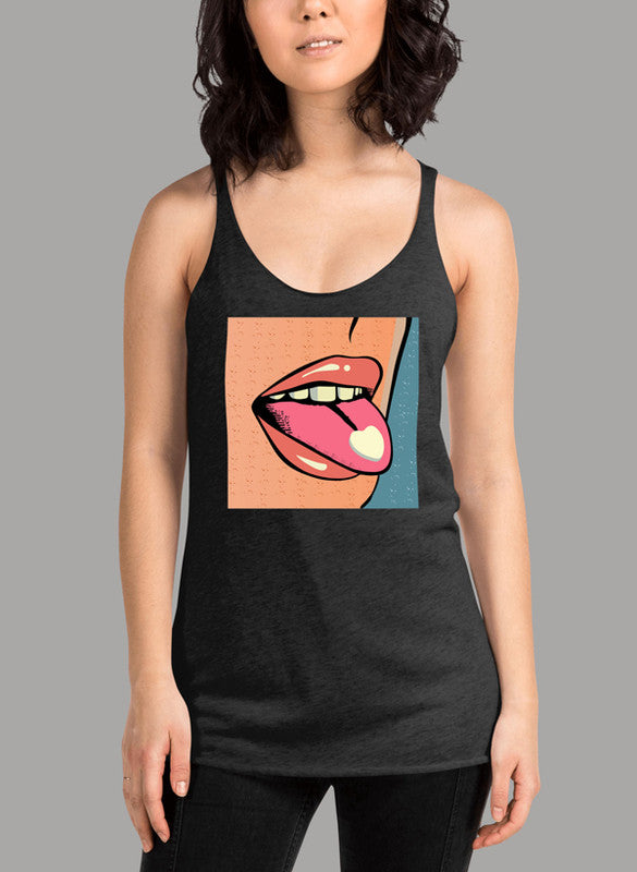 Cushion Women Tank Top in a stylish racer back design, showcasing its Neoteric fabric and curved back hem.