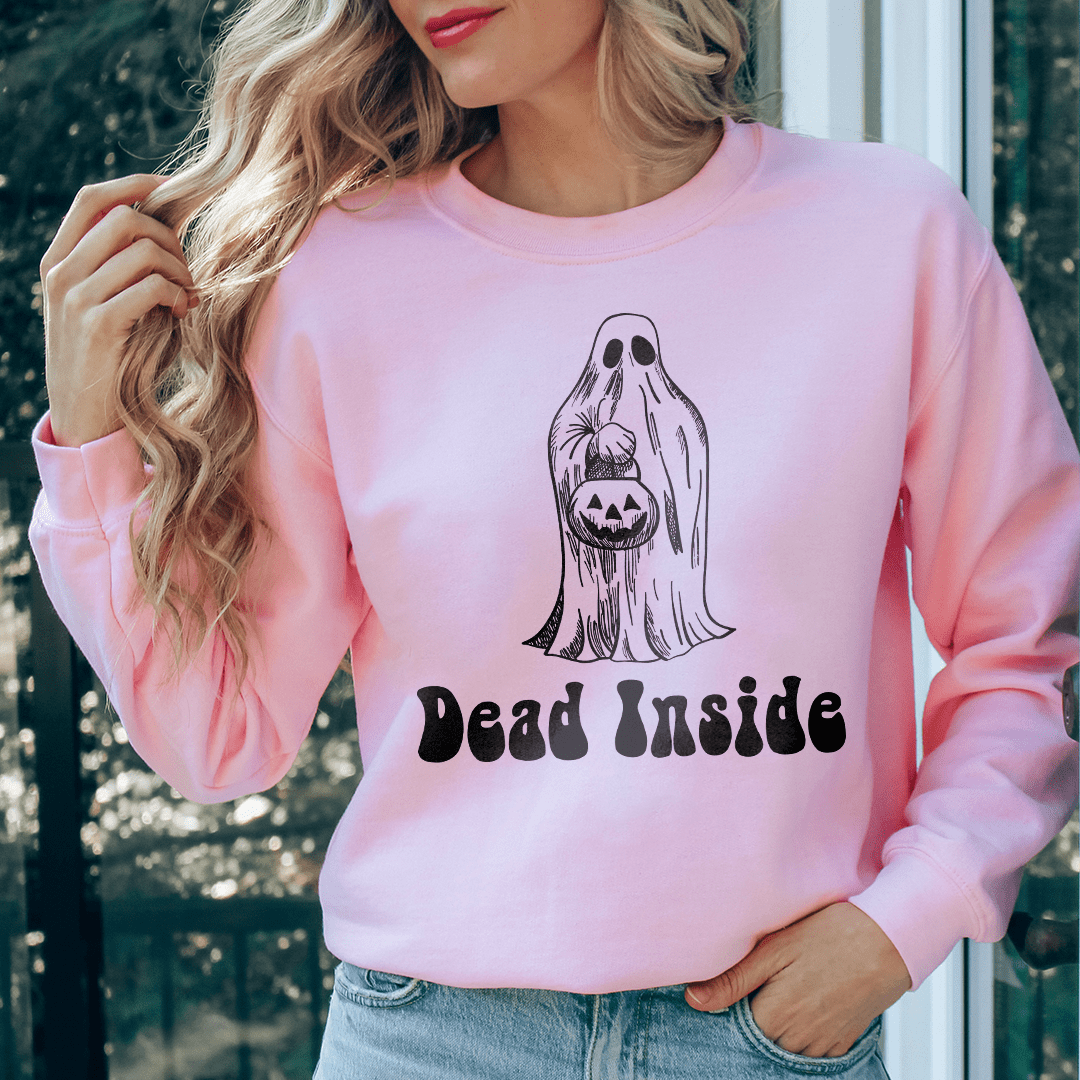 A cozy pair of 'Dead Inside' sweats featuring a unique artistic design, made from a warm cotton/poly fleece blend.