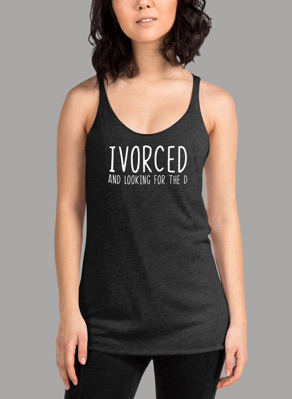 Divorced Women Tank Top featuring a racer back style and curved hem, made from quick-drying Neoteric™ fabric.