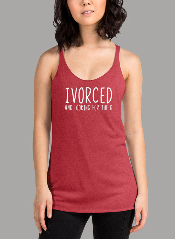 Divorced Women Tank Top featuring a racer back style and curved hem, made from quick-drying Neoteric™ fabric.