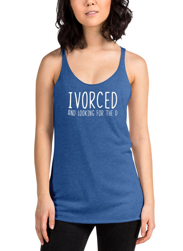 Divorced Women Tank Top featuring a racer back style and curved hem, made from quick-drying Neoteric™ fabric.