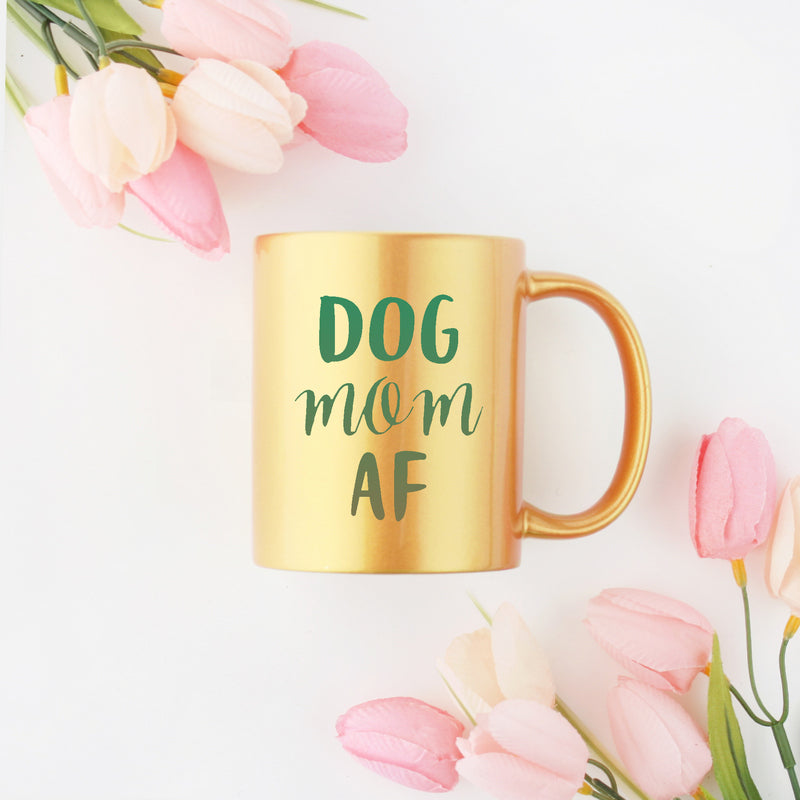 Elegant Dog Mom Af Gold & Silver Mug with a stylish design, perfect for dog lovers.