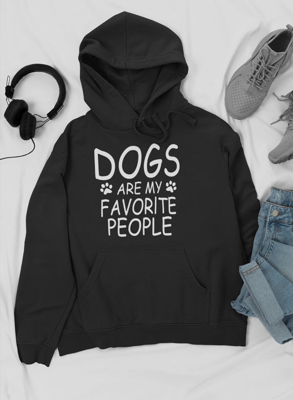 A cozy hoodie featuring the phrase 'Dogs Are My Favorite People', designed for dog lovers with a stylish and comfortable fit.