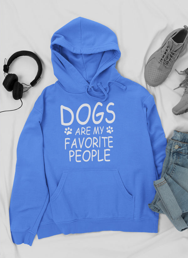 A cozy hoodie featuring the phrase 'Dogs Are My Favorite People', designed for dog lovers with a stylish and comfortable fit.