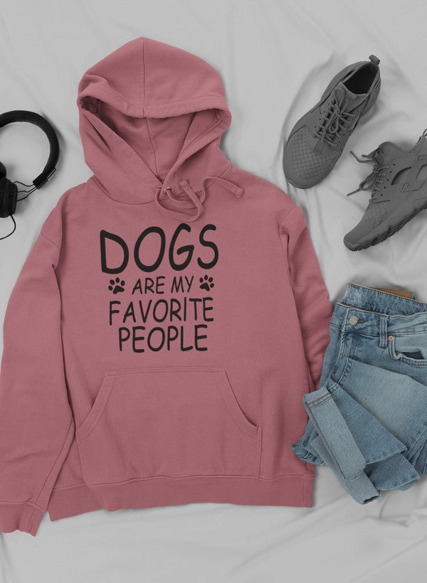 A cozy hoodie featuring the phrase 'Dogs Are My Favorite People', designed for dog lovers with a stylish and comfortable fit.