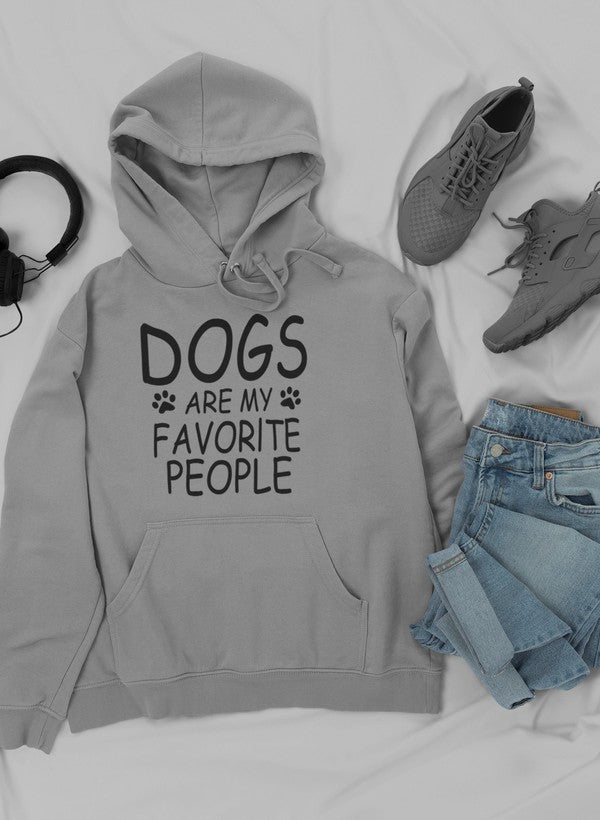 A cozy hoodie featuring the phrase 'Dogs Are My Favorite People', designed for dog lovers with a stylish and comfortable fit.