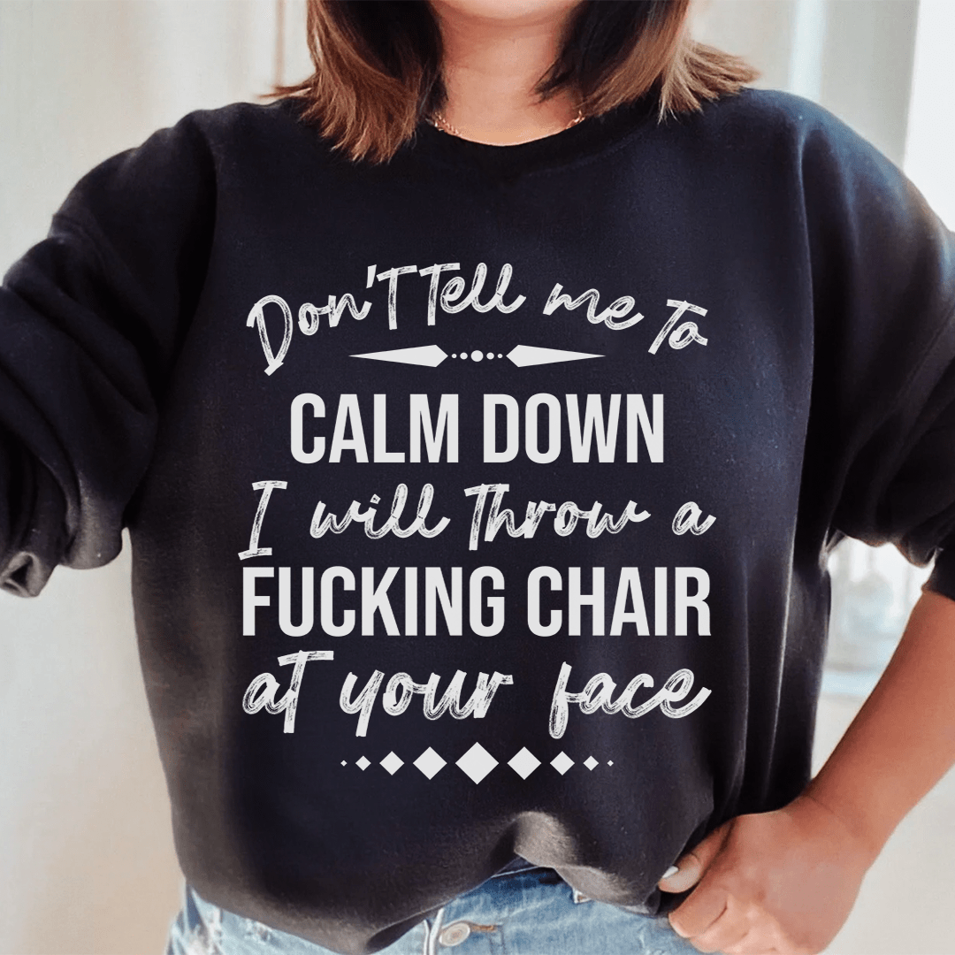 A stylish pair of 'Don't Tell Me To Calm Down' sweats featuring unique designs by top artists, made from cozy cotton/poly fleece blend.