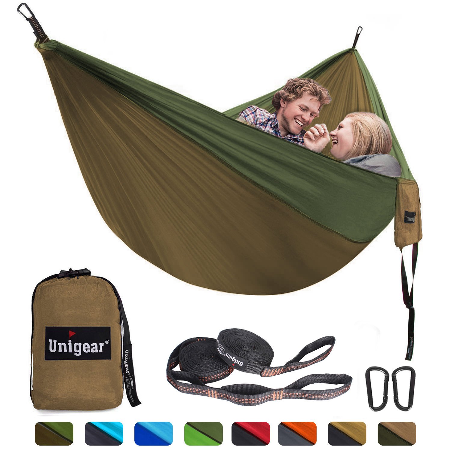 Double/Single Portable Hammock Set featuring adjustable tree straps and durable parachute nylon material, ideal for outdoor relaxation.