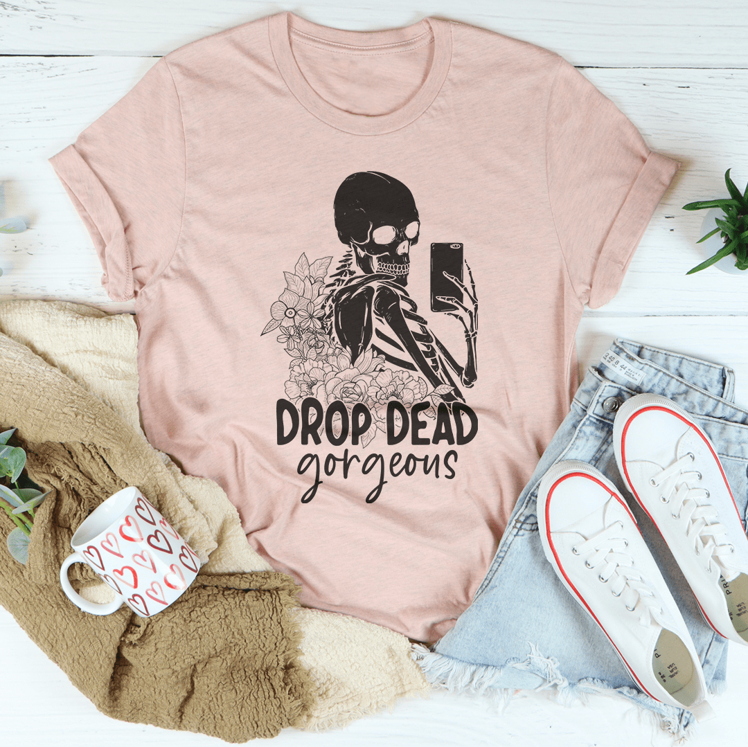 A stylish Drop Dead Gorgeous T-Shirt made from soft ring-spun cotton, featuring double stitching for durability and a comfortable fit.