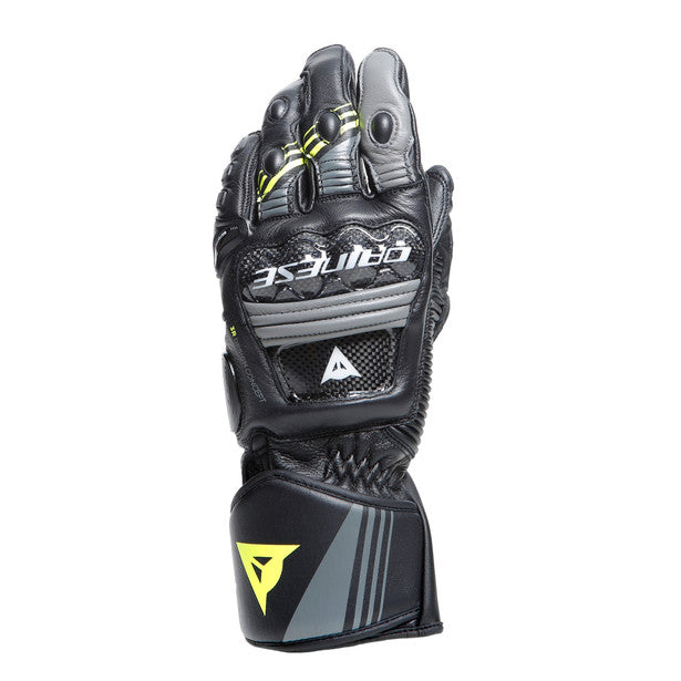 Dainese Druid 4 leather racing gloves showcasing carbon inserts and ergonomic design.