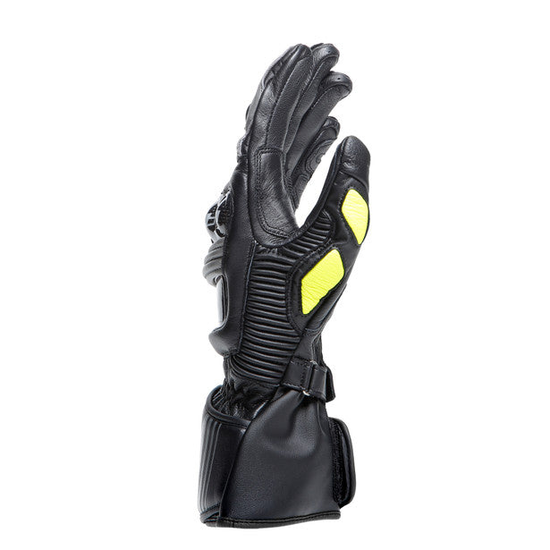 Dainese Druid 4 leather racing gloves showcasing carbon inserts and ergonomic design.