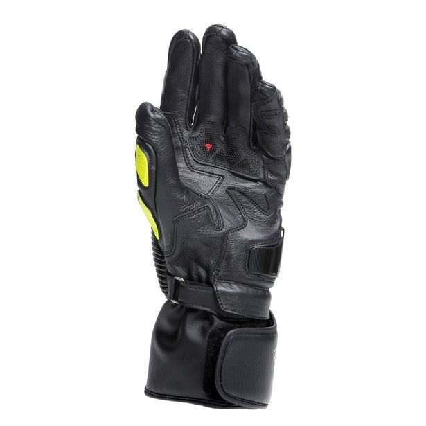 Dainese Druid 4 leather racing gloves showcasing carbon inserts and ergonomic design.