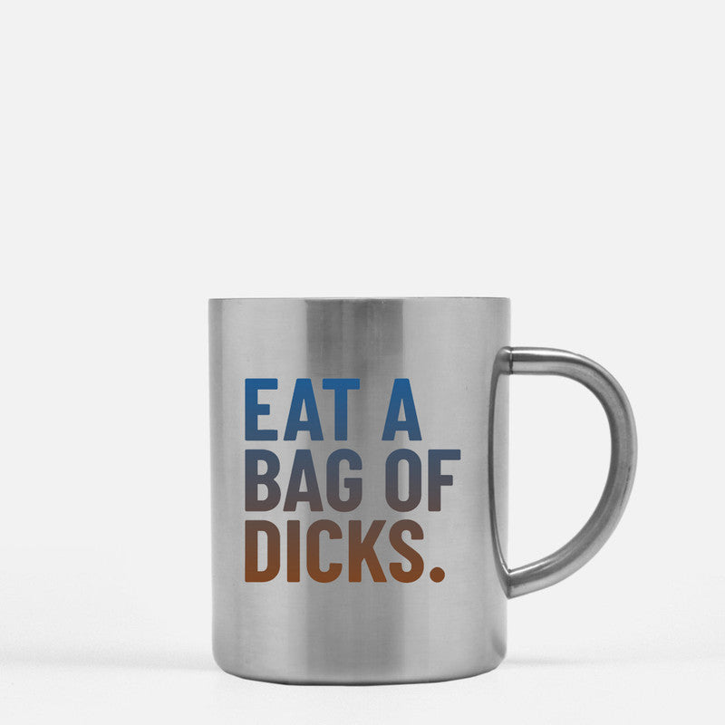 Ceramic Eat A Bag Of Dicks Gold & Silver Mug with a playful design and gold metallic coating.