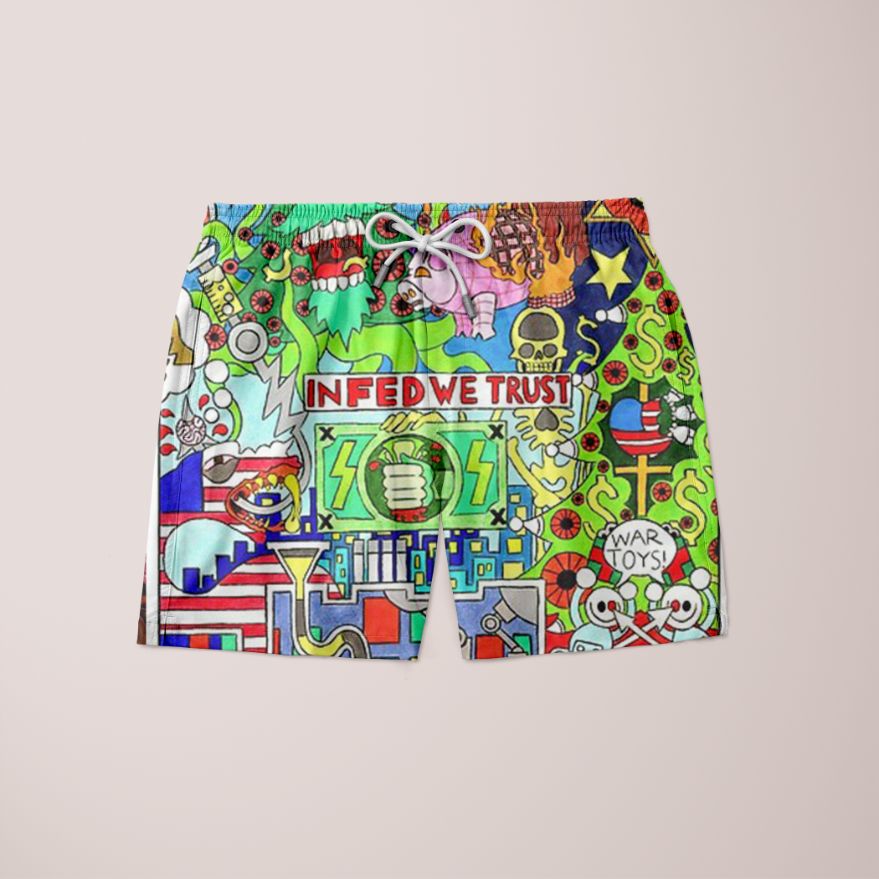 Eleventyfour Shorts featuring a unique full print design, made from 100% microfiber, showcasing a stylish and comfortable fit.