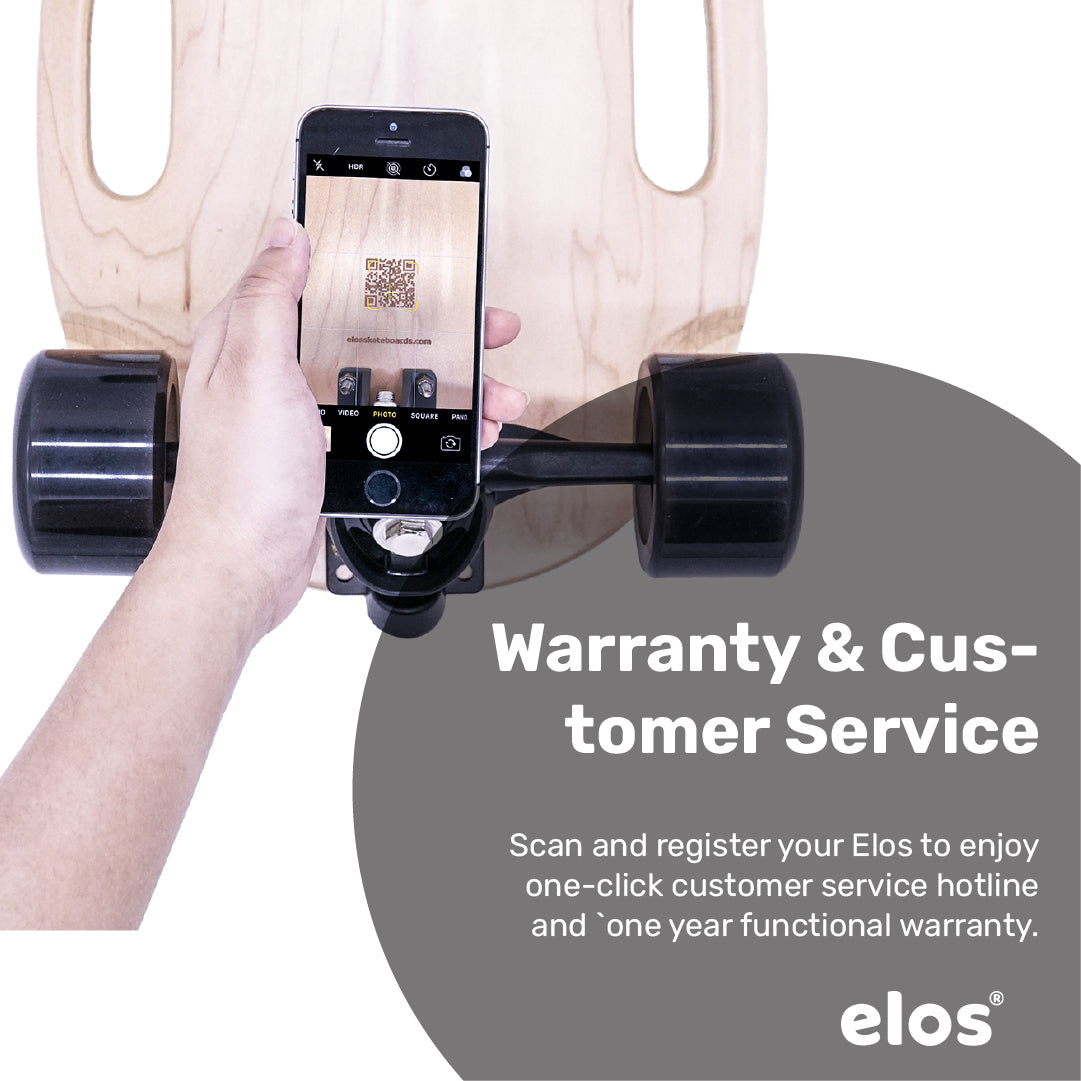 Elos DIY Kit Starter Model in Charcoal Black, showcasing the skateboard components and assembly instructions.