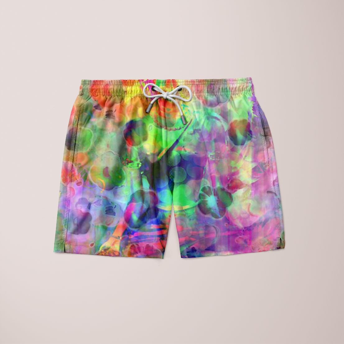 Enlightricity Shorts featuring a unique full print design, made from 100% microfiber, showcasing a stylish and comfortable fit.