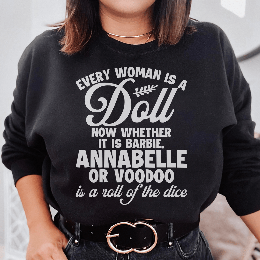 Every Woman Is A Doll sweats featuring unique designs by top artists, made from a cozy cotton/poly fleece blend.