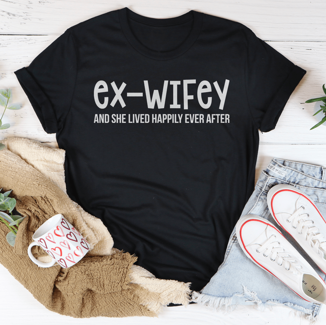 A stylish Ex Wifey Tee made from soft ring-spun cotton, featuring a comfortable fit and durable double stitching.