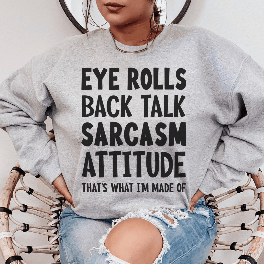 Eye Rolls Back Talk hoodie featuring a sarcastic design, made from soft cotton/poly fleece blend, perfect for casual wear.