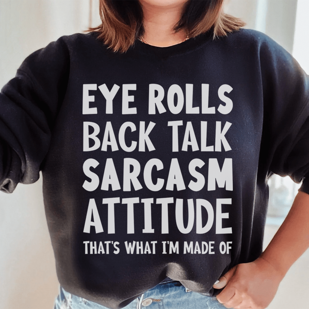 Eye Rolls Back Talk hoodie featuring a sarcastic design, made from soft cotton/poly fleece blend, perfect for casual wear.