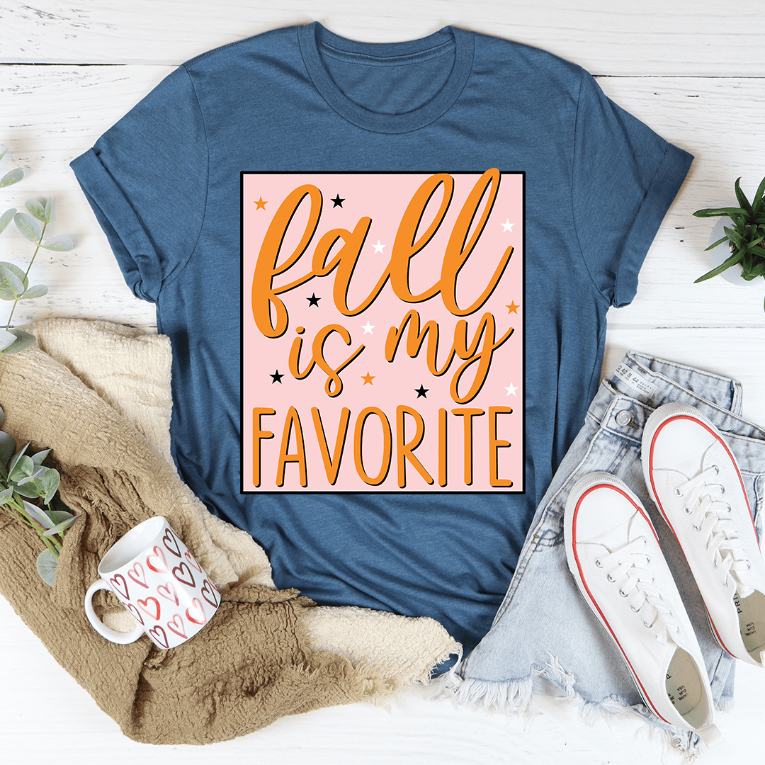 A cozy Fall is My Favorite T-Shirt made from soft ring-spun cotton, featuring double stitching for durability, perfect for autumn wear.