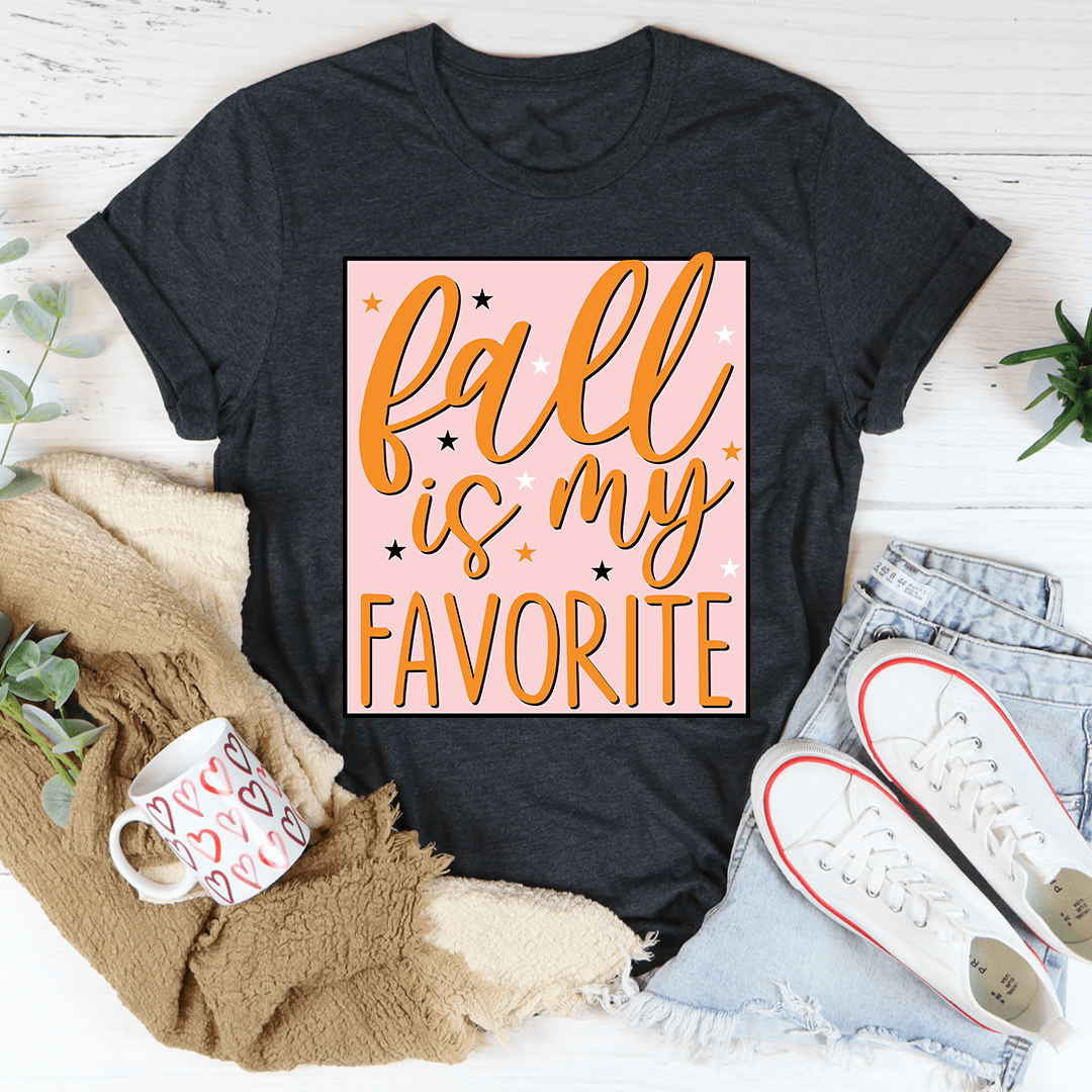 A cozy Fall is My Favorite T-Shirt made from soft ring-spun cotton, featuring double stitching for durability, perfect for autumn wear.