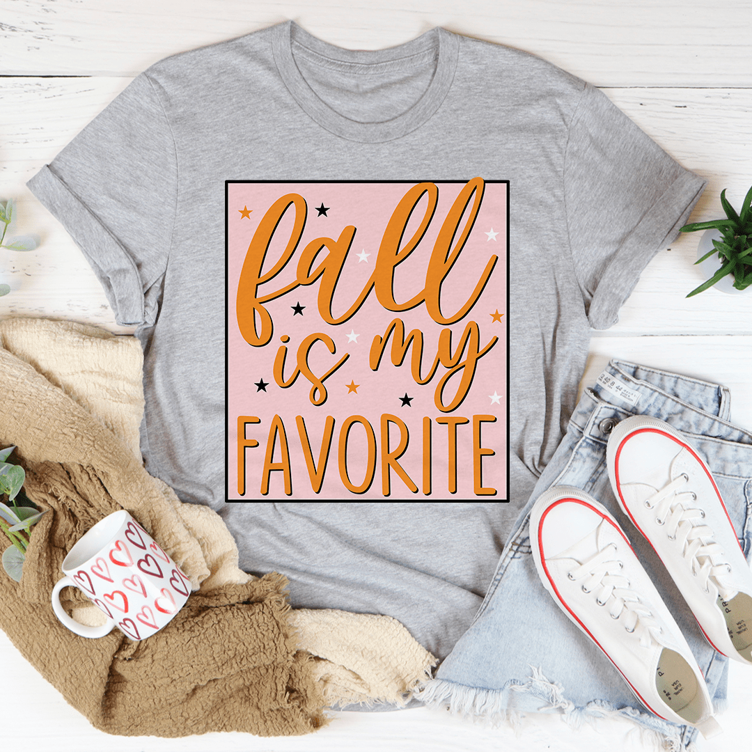 A cozy Fall is My Favorite T-Shirt made from soft ring-spun cotton, featuring double stitching for durability, perfect for autumn wear.