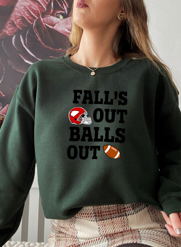 Falls Out Balls Out Sweat Shirt featuring a cozy fleece lining and adjustable cuffs, designed by top artists for a unique style.