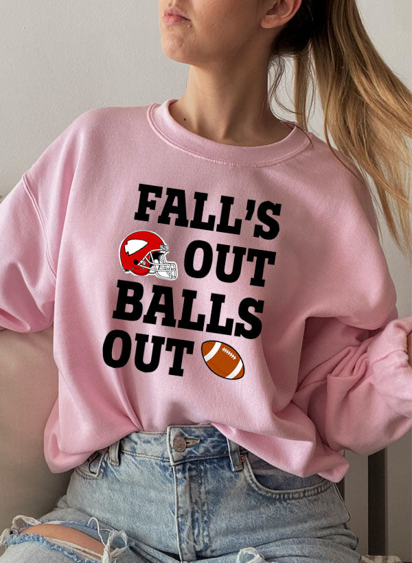 Falls Out Balls Out Sweat Shirt featuring a cozy fleece lining and adjustable cuffs, designed by top artists for a unique style.