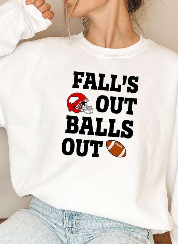 Falls Out Balls Out Sweat Shirt featuring a cozy fleece lining and adjustable cuffs, designed by top artists for a unique style.