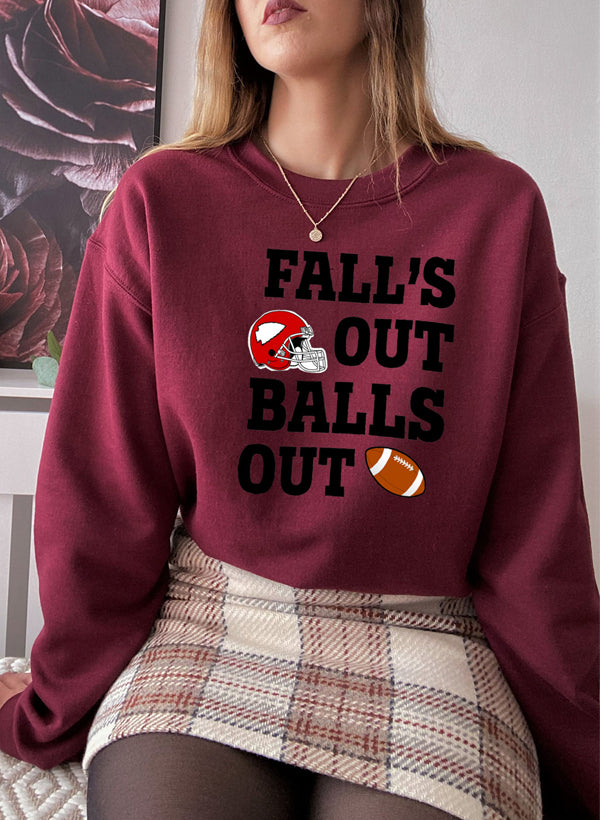 Falls Out Balls Out Sweat Shirt featuring a cozy fleece lining and adjustable cuffs, designed by top artists for a unique style.