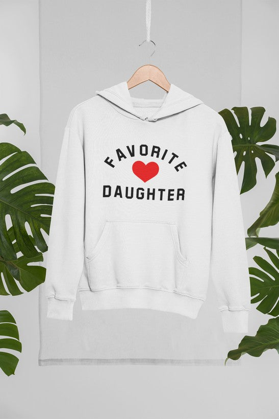 A cozy Favorite Daughter Hoodie featuring unique artistic designs, made from a soft cotton/poly fleece blend, perfect for casual wear.