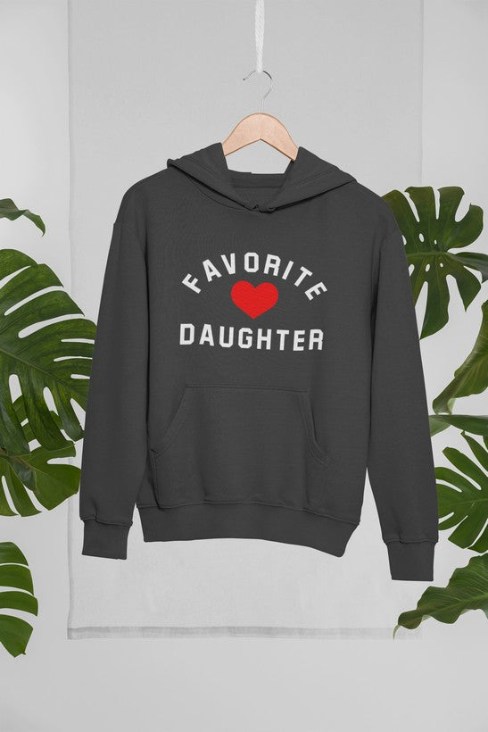 A cozy Favorite Daughter Hoodie featuring unique artistic designs, made from a soft cotton/poly fleece blend, perfect for casual wear.