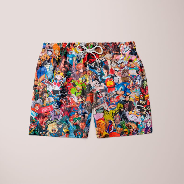 Feffe Shorts featuring a unique full print design, made from 100% microfiber, showcasing vibrant colors and a comfortable fit.