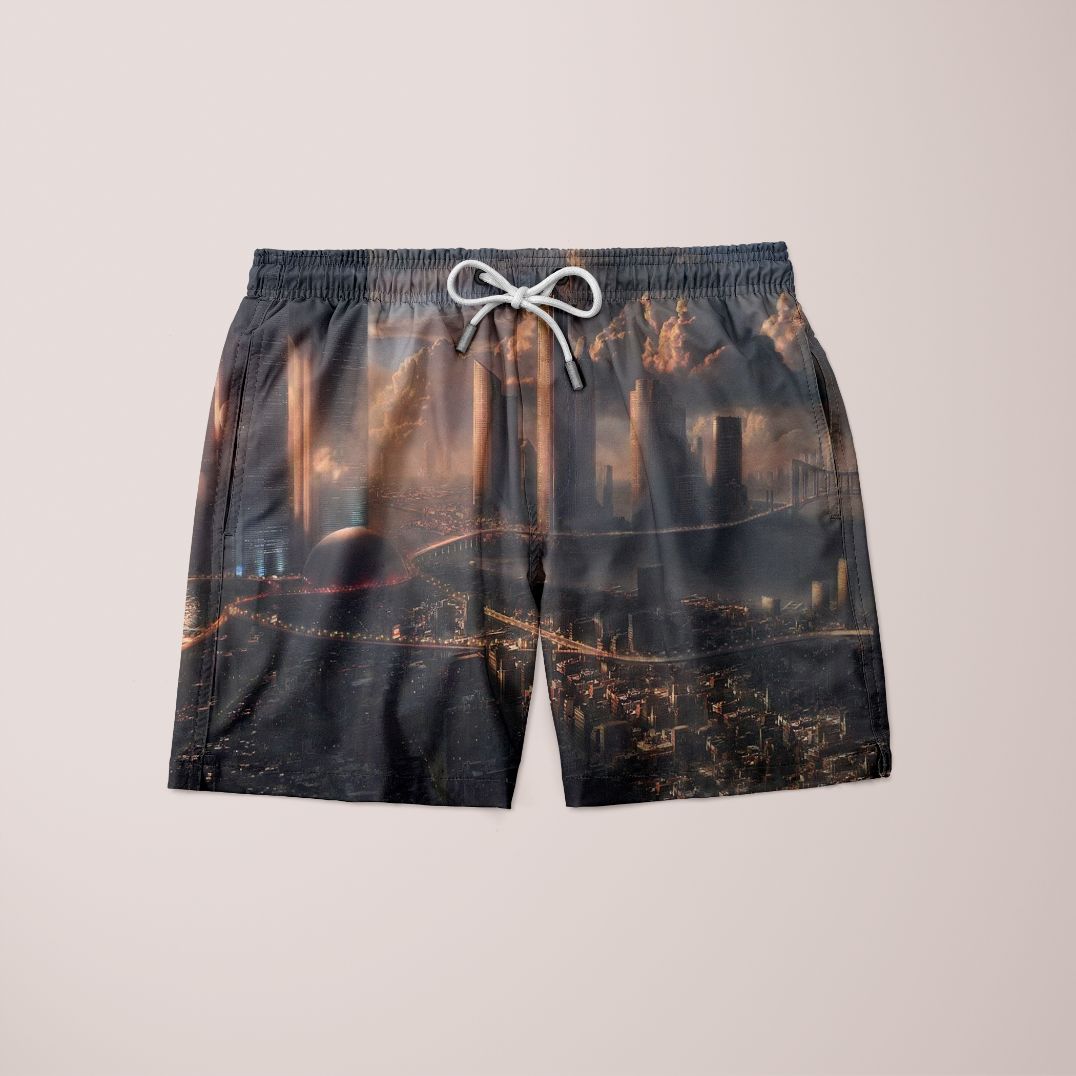 A pair of stylish Ferarge Shorts featuring a unique full print design, made from 100% microfiber material, showcasing vibrant colors.