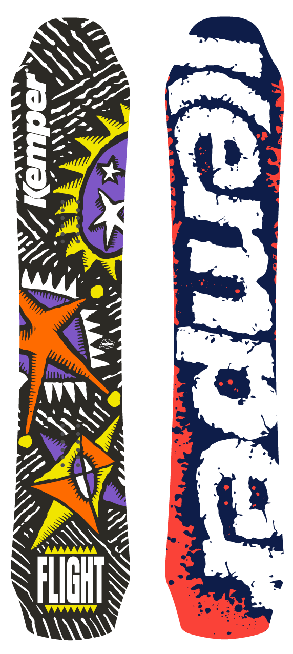 Flight 1990/1991 snowboard showcasing its skate-inspired design and features.