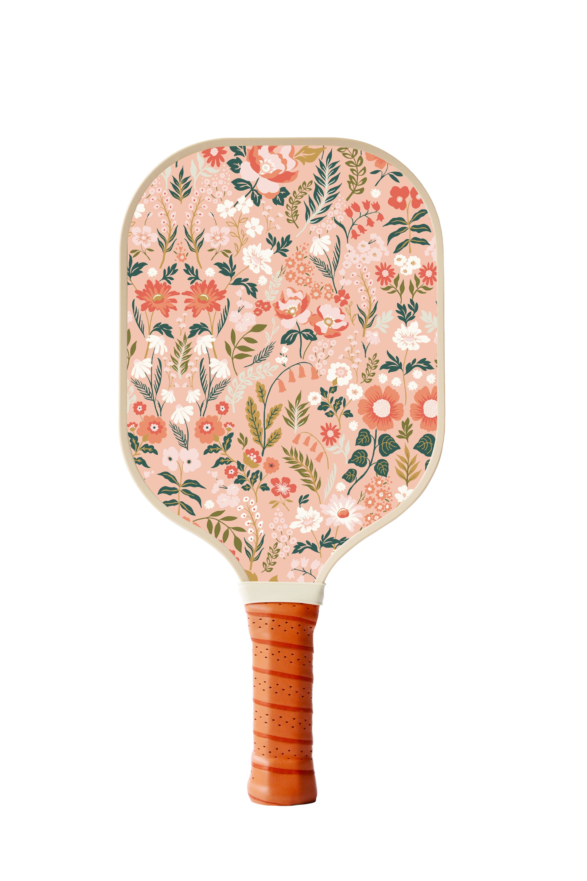 Floral and Tropical Leaves Pickleball Paddle featuring vibrant colors and a comfortable grip handle.