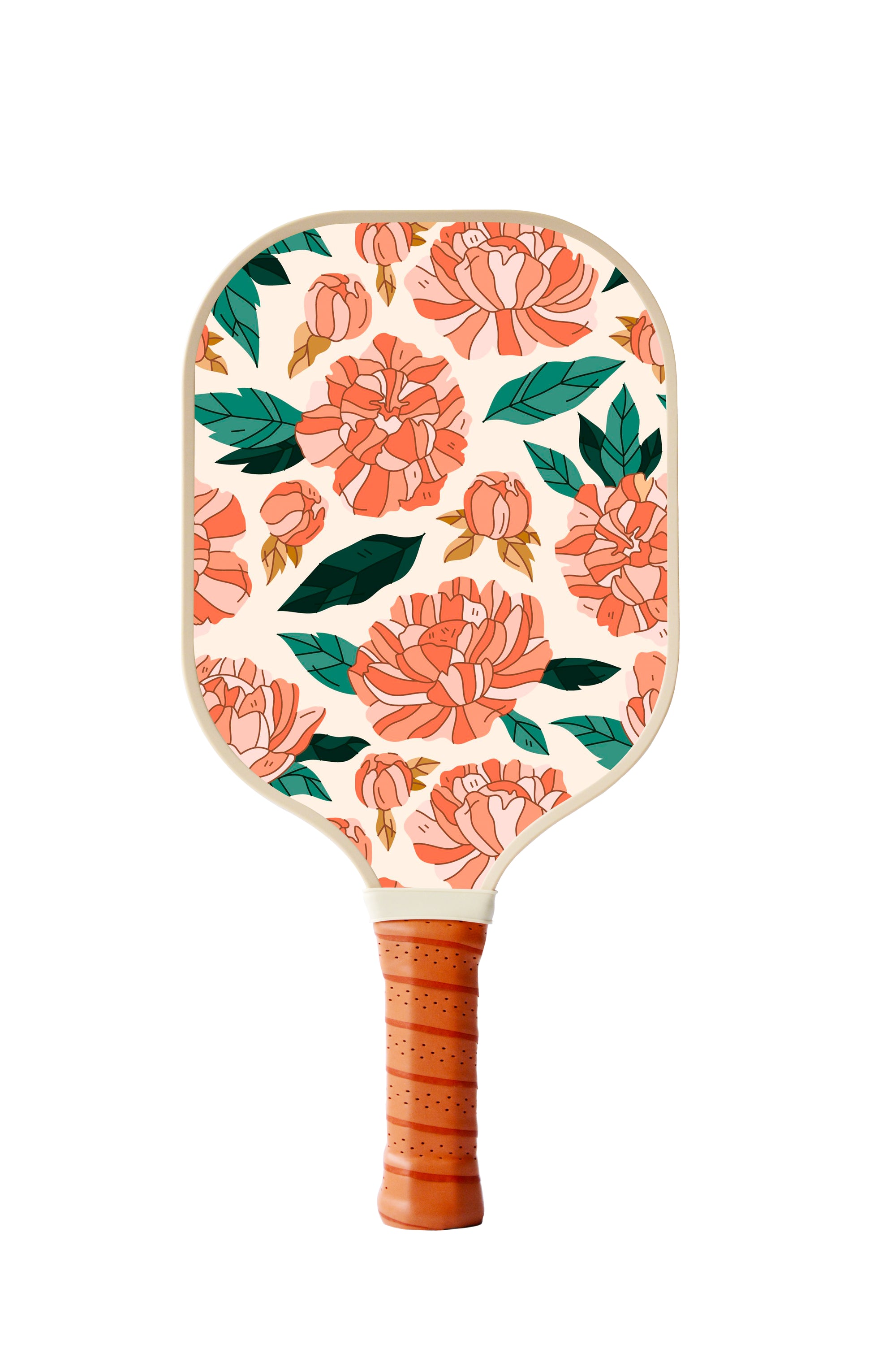 Floral and Tropical Leaves Pickleball Paddle featuring vibrant colors and a comfortable grip handle.