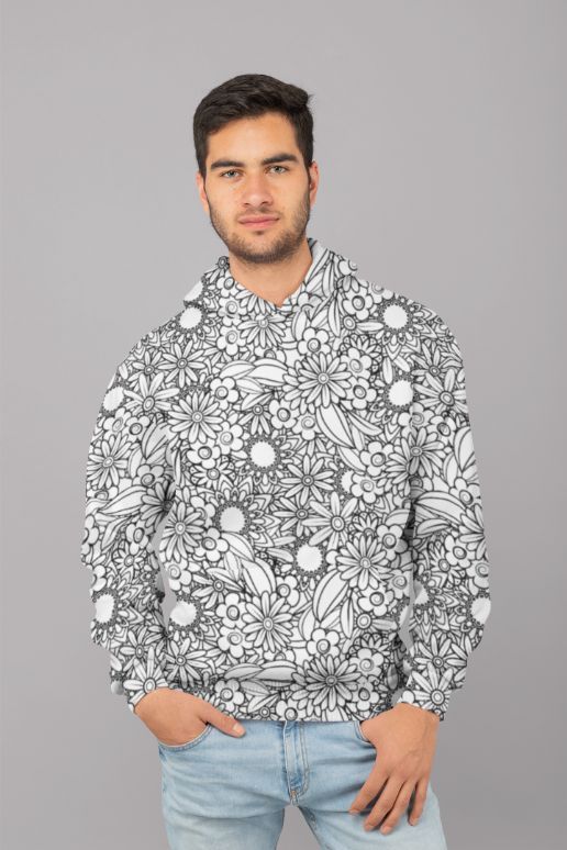 Floral-BW-Mandala Pattern-04 Unisex Sublimation Hoodie showcasing vibrant colors and unique design, perfect for casual wear.