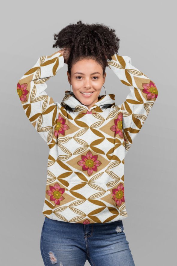 Flower pattern poster unisex sublimation hoodie featuring vibrant colors and soft fabric, ideal for casual wear.