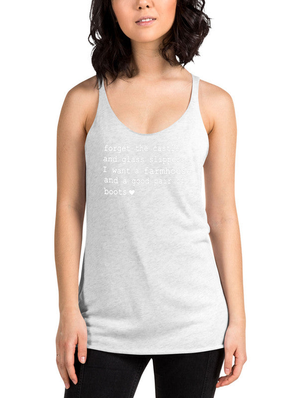 Forget The Castle And Glass Slippers Women Tank Top featuring a racer back design and curved hem, made from quick-drying Neoteric fabric.