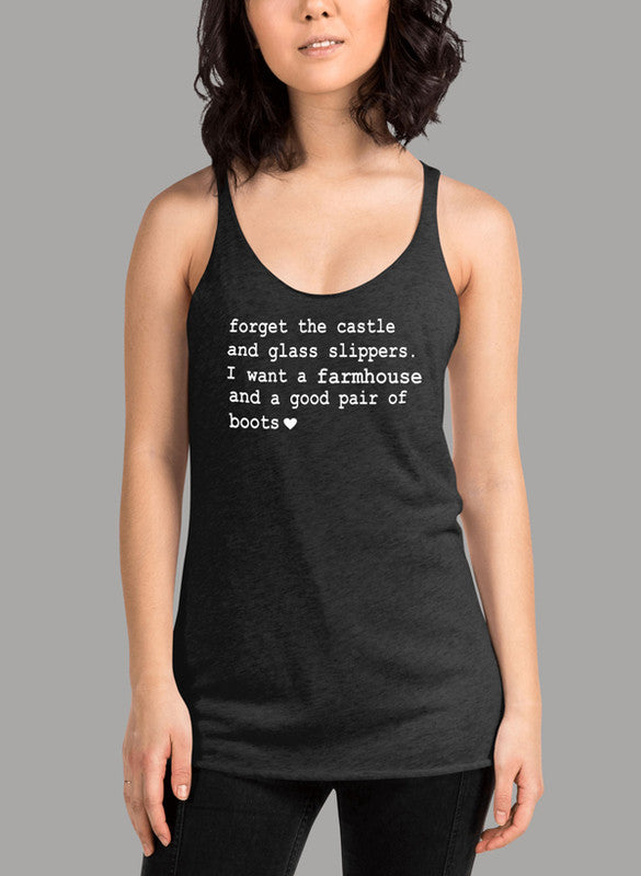 Forget The Castle And Glass Slippers Women Tank Top featuring a racer back design and curved hem, made from quick-drying Neoteric fabric.