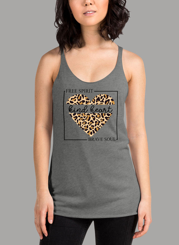 Free Spirit Kind Heart Brave Soul Women Tank Top in a stylish girlie fit with racer back design and curved hem.