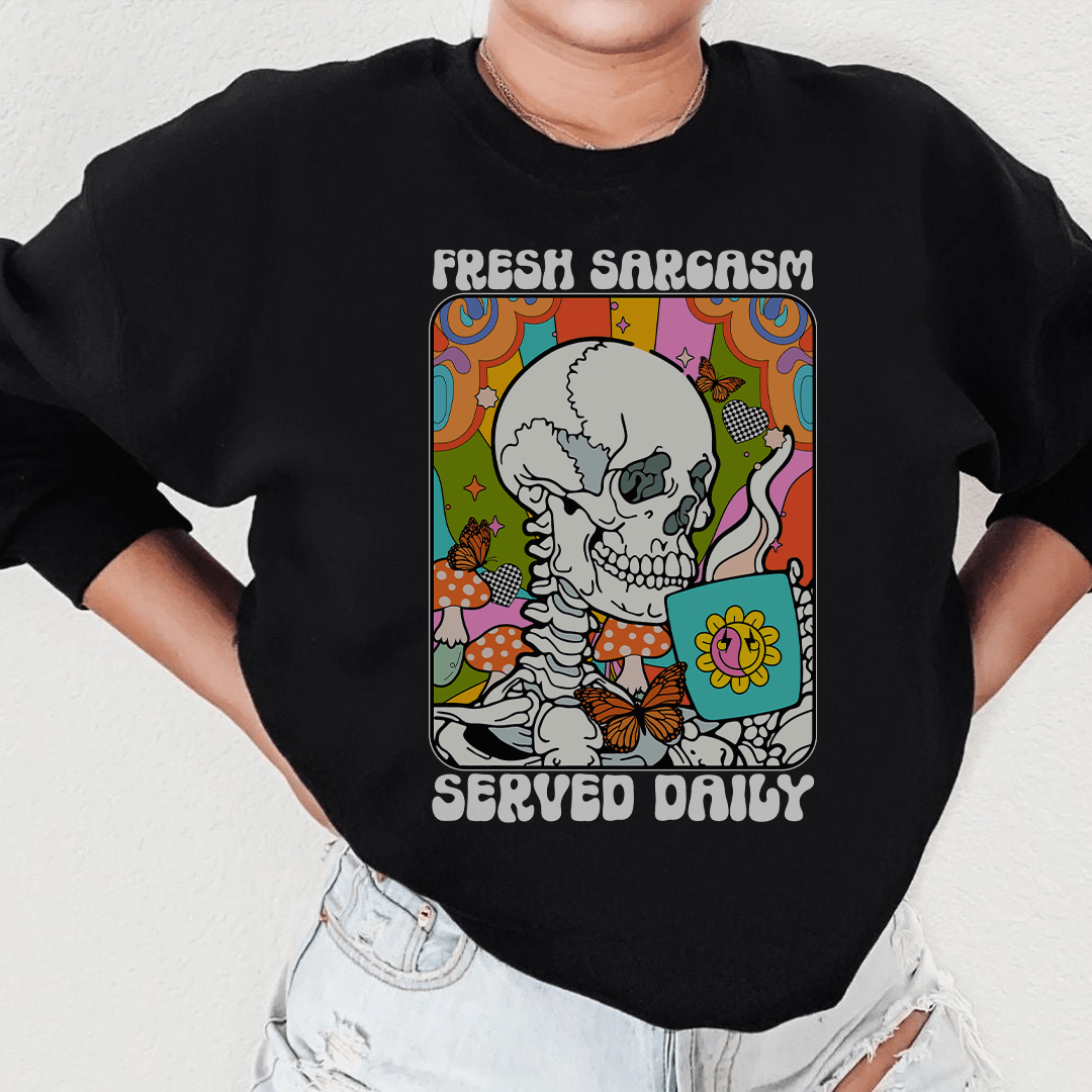 Fresh Sarcasm sweats featuring unique designs by top artists, made from a cozy cotton/poly fleece blend.