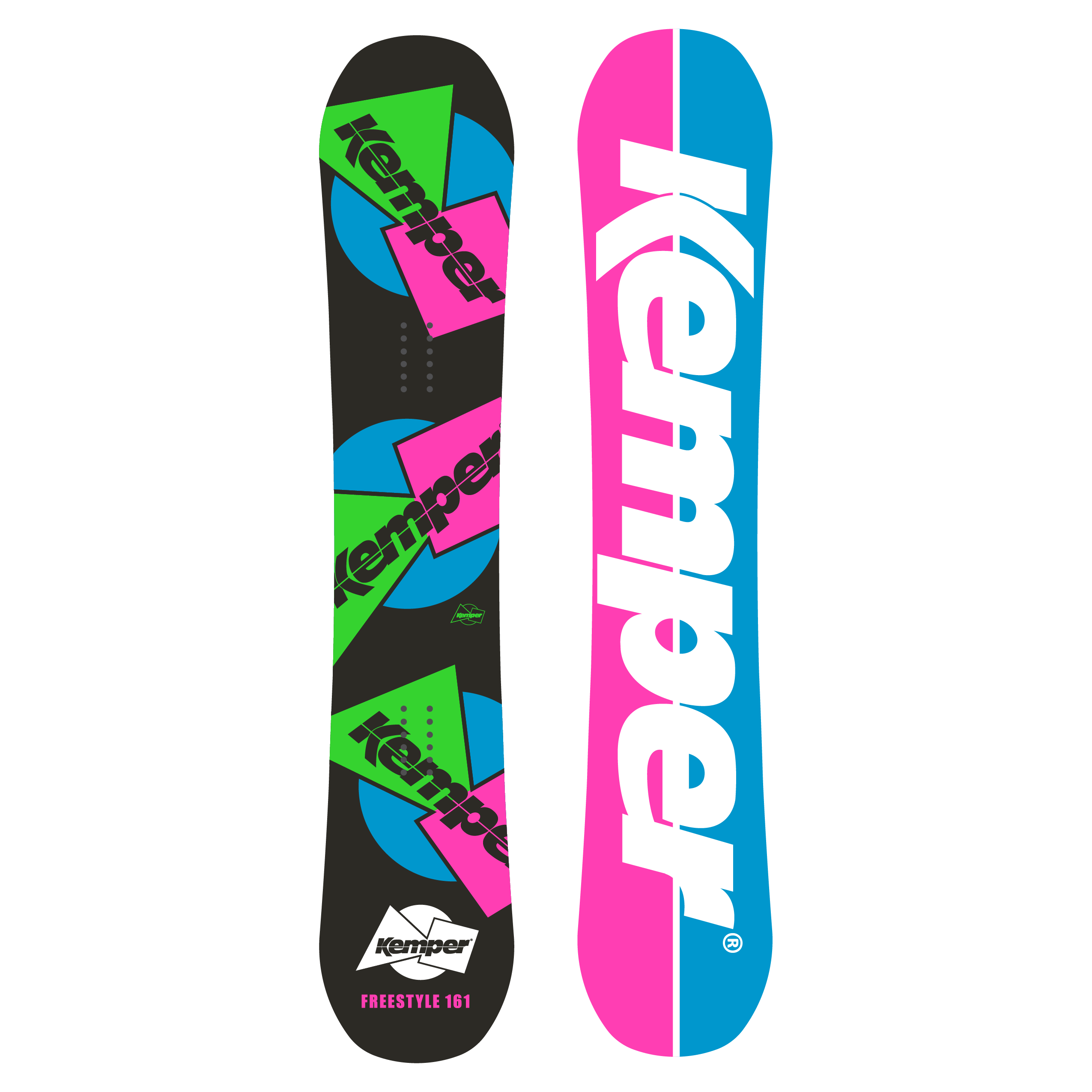 Freestyle 1989/1990 snowboard showcasing its twin-tip design and sleek gloss topsheet.