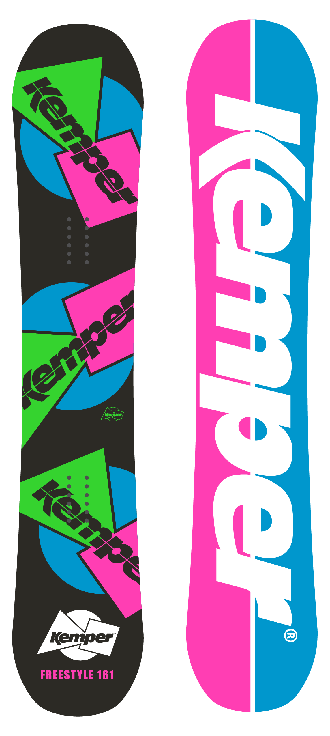 Freestyle 1989/1990 snowboard showcasing its twin-tip design and sleek gloss topsheet.