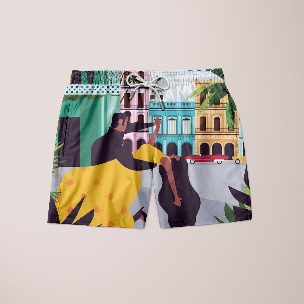 Ft. Dancers Shorts featuring a unique full print design, made from 100% microfiber, showcasing vibrant colors and a comfortable fit.