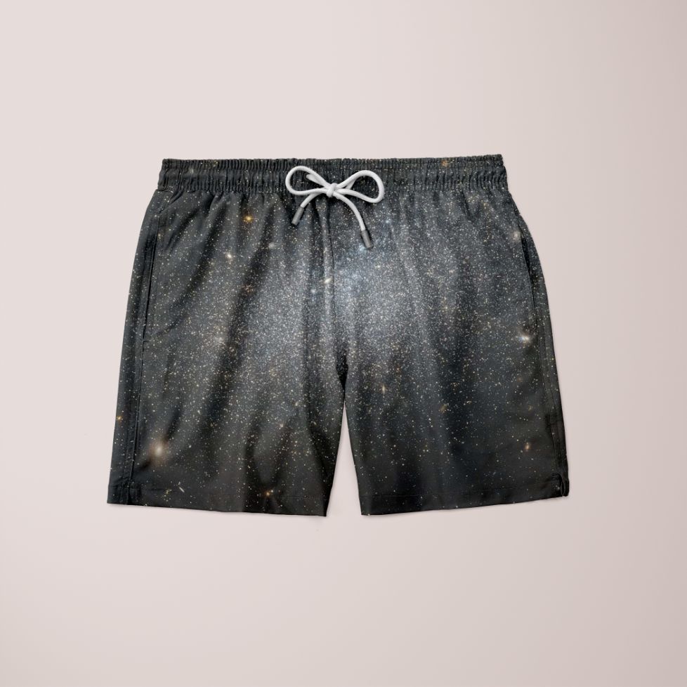 Galaxy Night Shorts featuring a unique full print design, made from 100% microfiber material, showcasing a stylish and comfortable fit.